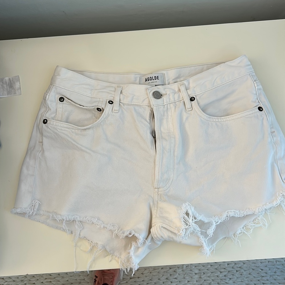 Agolde White jean shorts Parker Short raw hem